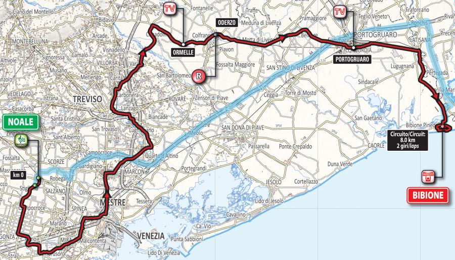 Giro d'Italia 2016 Route stage 12: Noale - Bibione - source: gazetta.it