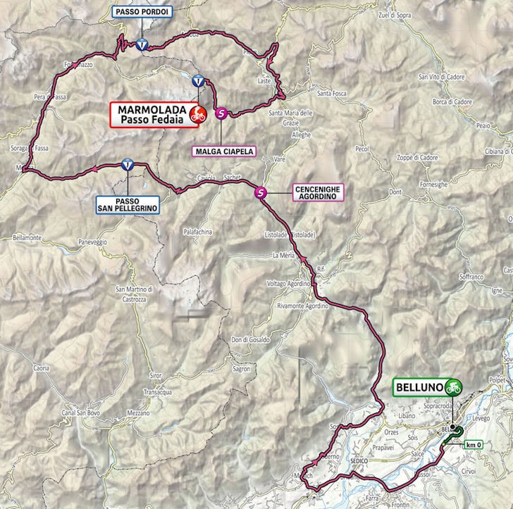 Giro 2022 Route stage 20 Belluno Passo Fedaia