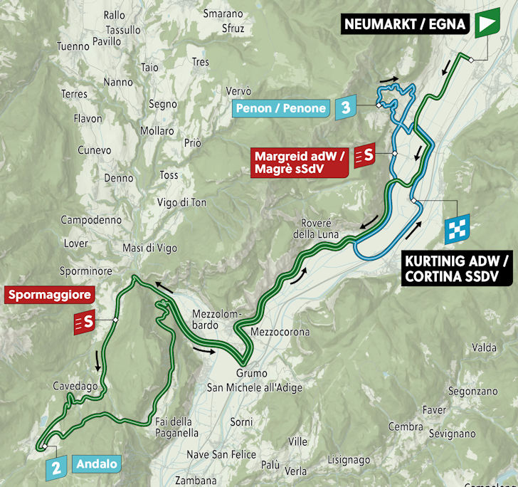 Tour of the Alps 2024 Route stage 1 Egna Kurtinig an der Weinstraße