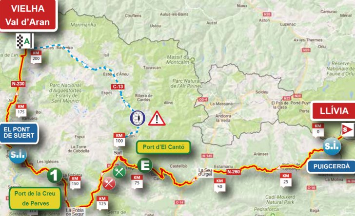 Volta a Catalunya 2018 Route stage 5: Llívia - Vielha e Mijaran